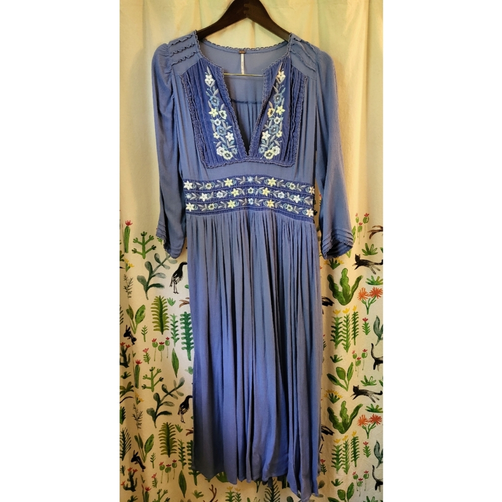 Free People Blue Embroidered Midi Dress - Picture 3 of 7